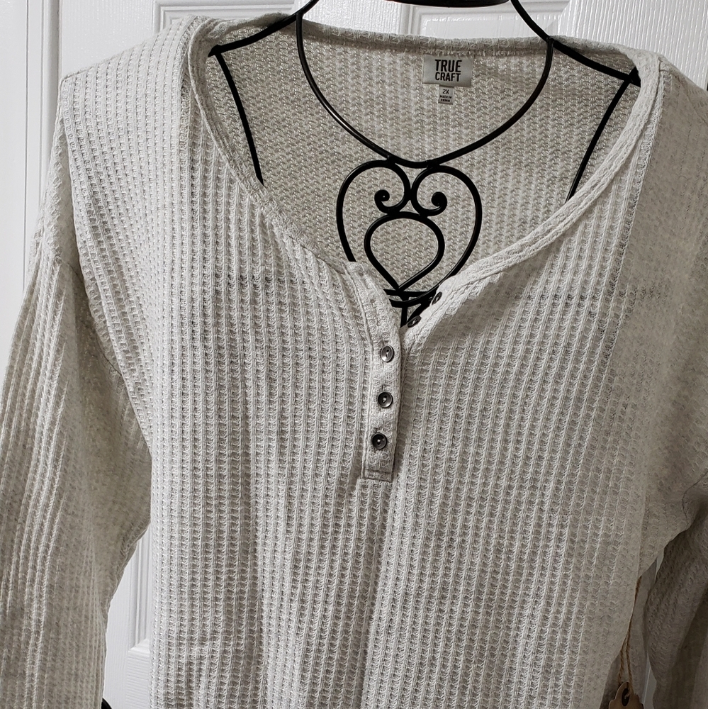 Plus Size Long Sleeve Waffle Knit Shirt